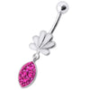 Elegant Jeweled Leaf Belly Ring - Dazzling Surgical Steel & Sterling Silver!