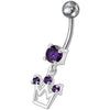 Elegant Silver Crown Jeweled Belly Ring - Trendy Body Jewelry for You!