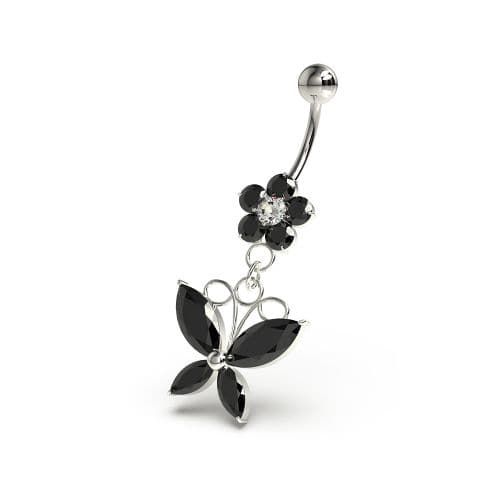 Elegant Butterfly & Flower Belly Ring - 316L Surgical Steel & Silver Charm