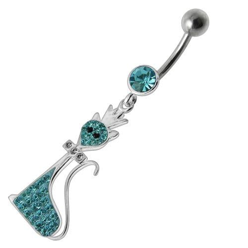 Sparkling Jeweled Cat Crown Belly Ring - Chic 14g Stainless Steel Accessory