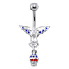 Edgy Silver Devil Skull Belly Ring - Trendy 14g Surgical Steel Jewelry