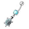 Trendy Jeweled Turtle Belly Ring - Chic Surgical Steel & Sterling Silver Elegance