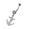 Trendy Jeweled Anchor Belly Ring - Stylish 14g Sterling Silver Design