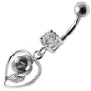 Elegantly Jeweled Rose Heart Belly Ring - 316L Surgical Steel & Sterling Silver