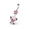 Elegant Butterfly & Flower Belly Ring - 316L Surgical Steel & Silver Charm