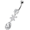 Charming 925 Silver Jeweled Tear Drop Belly Ring - Dazzle Your Style!